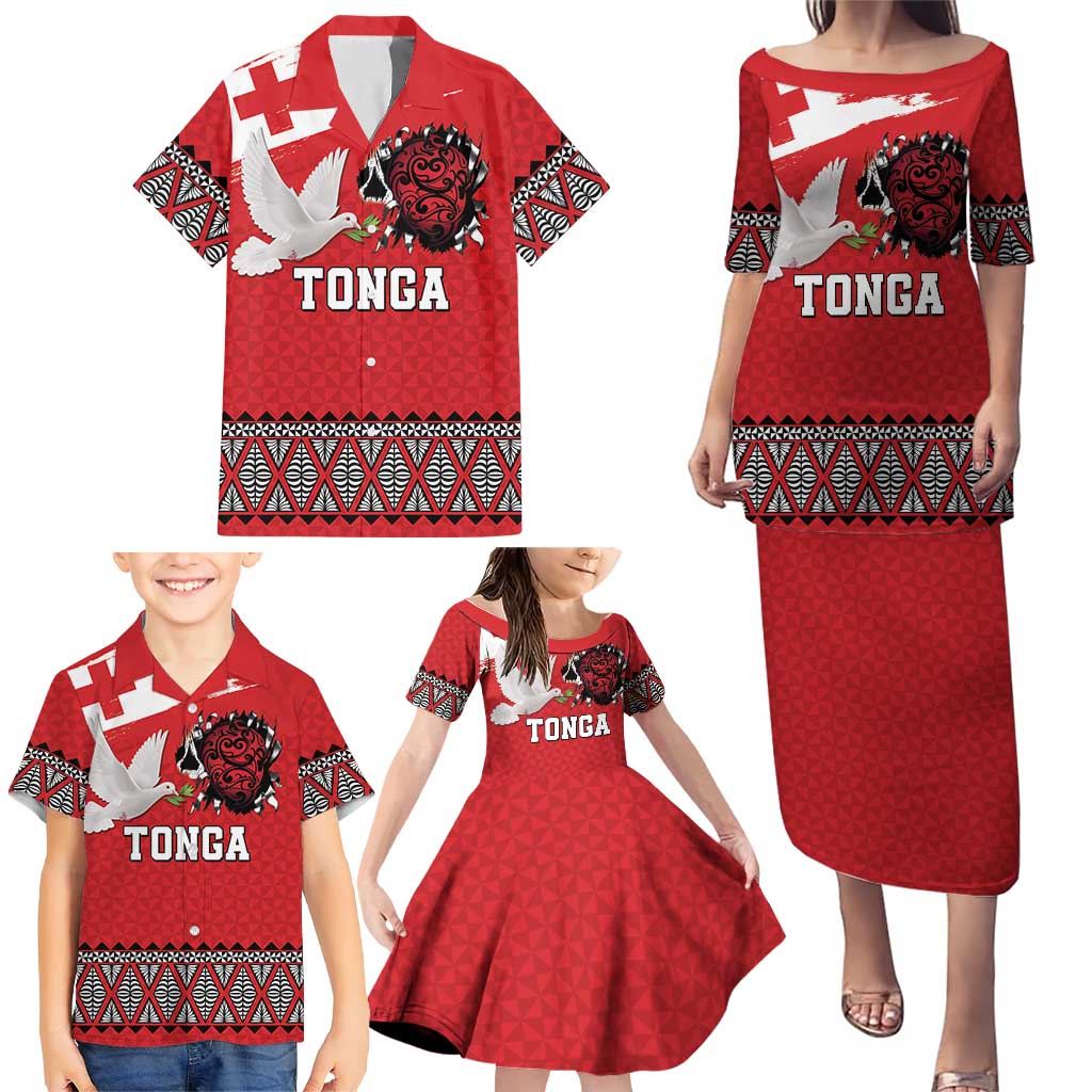 Tonga Heart Tribal Personalised Family Matching Puletasi and Hawaiian Shirt Polynesian Patterns