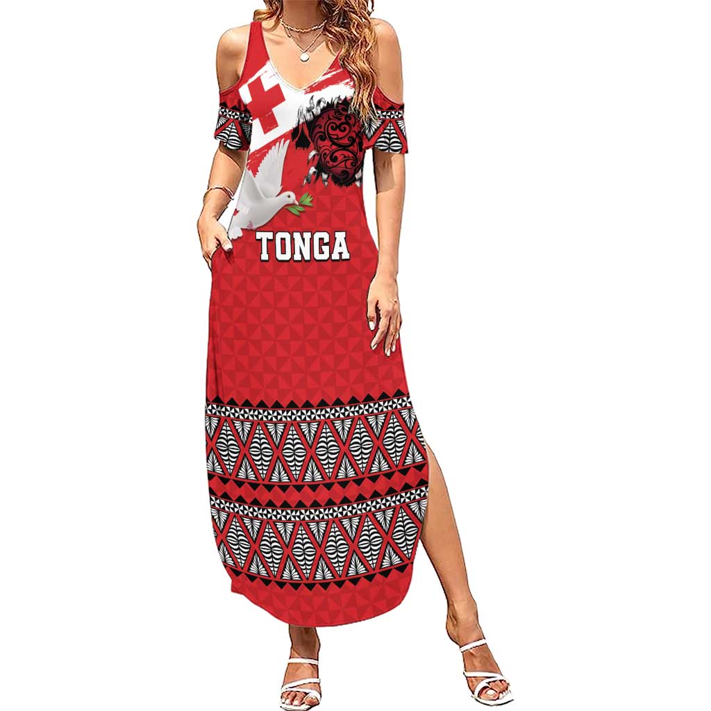 Tonga Heart Tribal Personalised Family Matching Summer Maxi Dress and Hawaiian Shirt Polynesian Patterns LT9 Mom's Dress Red - Polynesian Pride