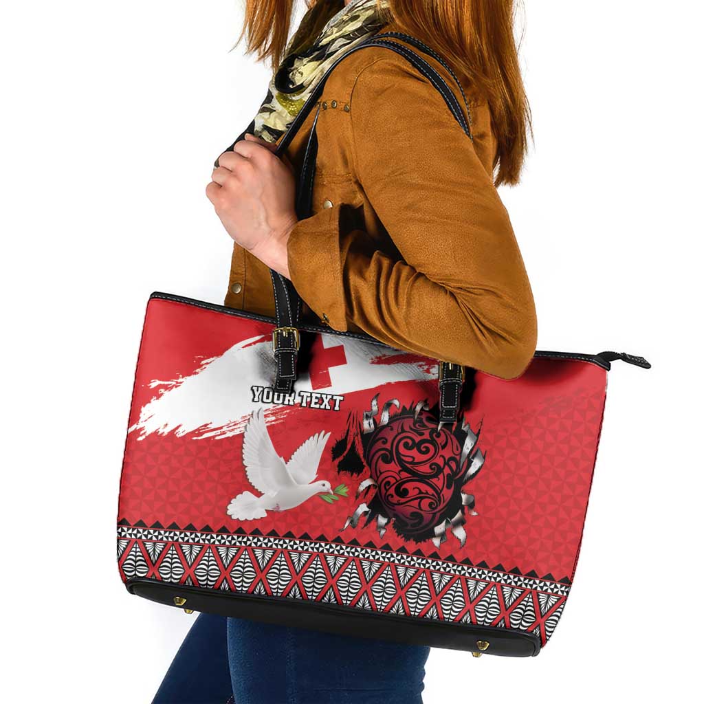 Tonga Heart Tribal Personalised Leather Tote Bag Polynesian Patterns