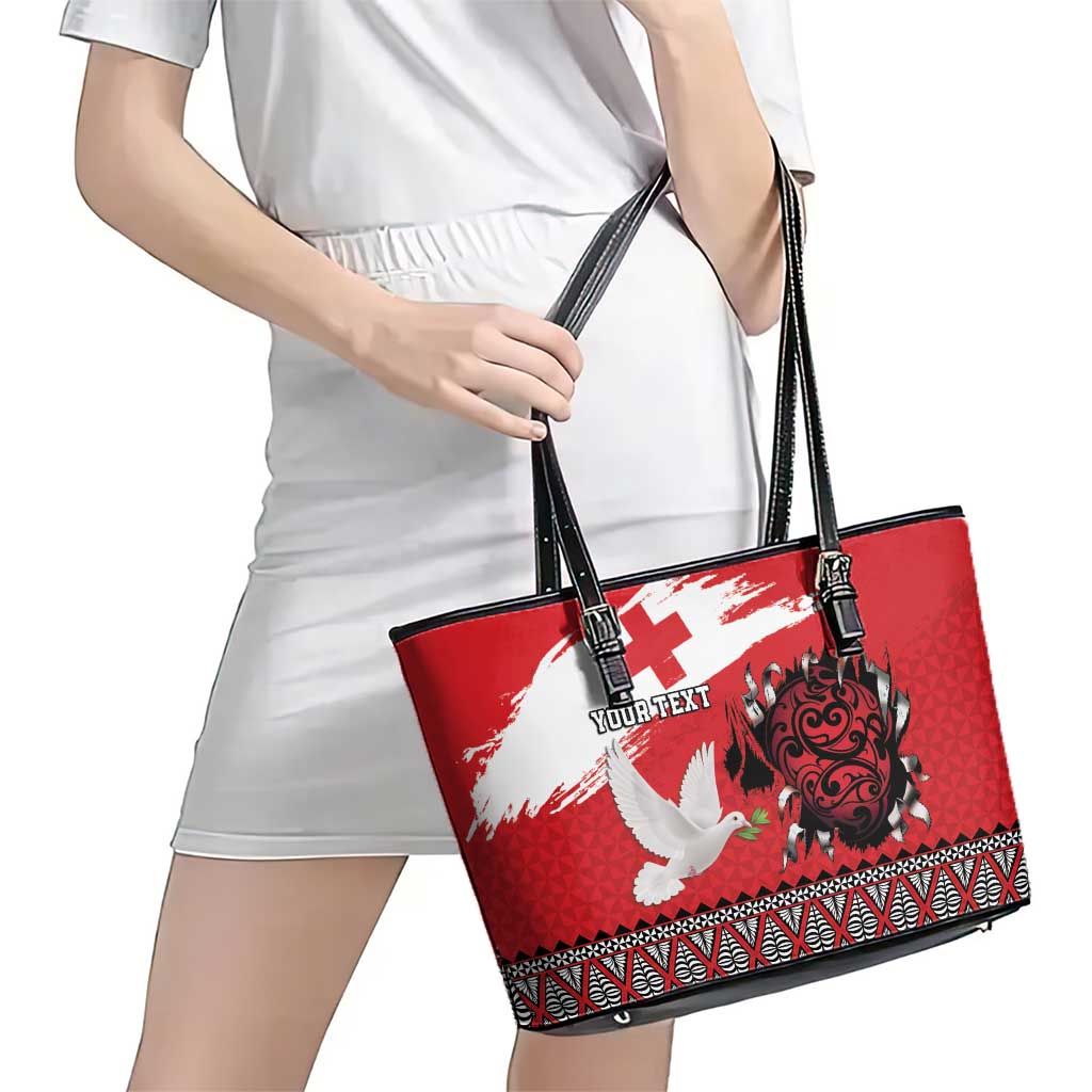 Tonga Heart Tribal Personalised Leather Tote Bag Polynesian Patterns