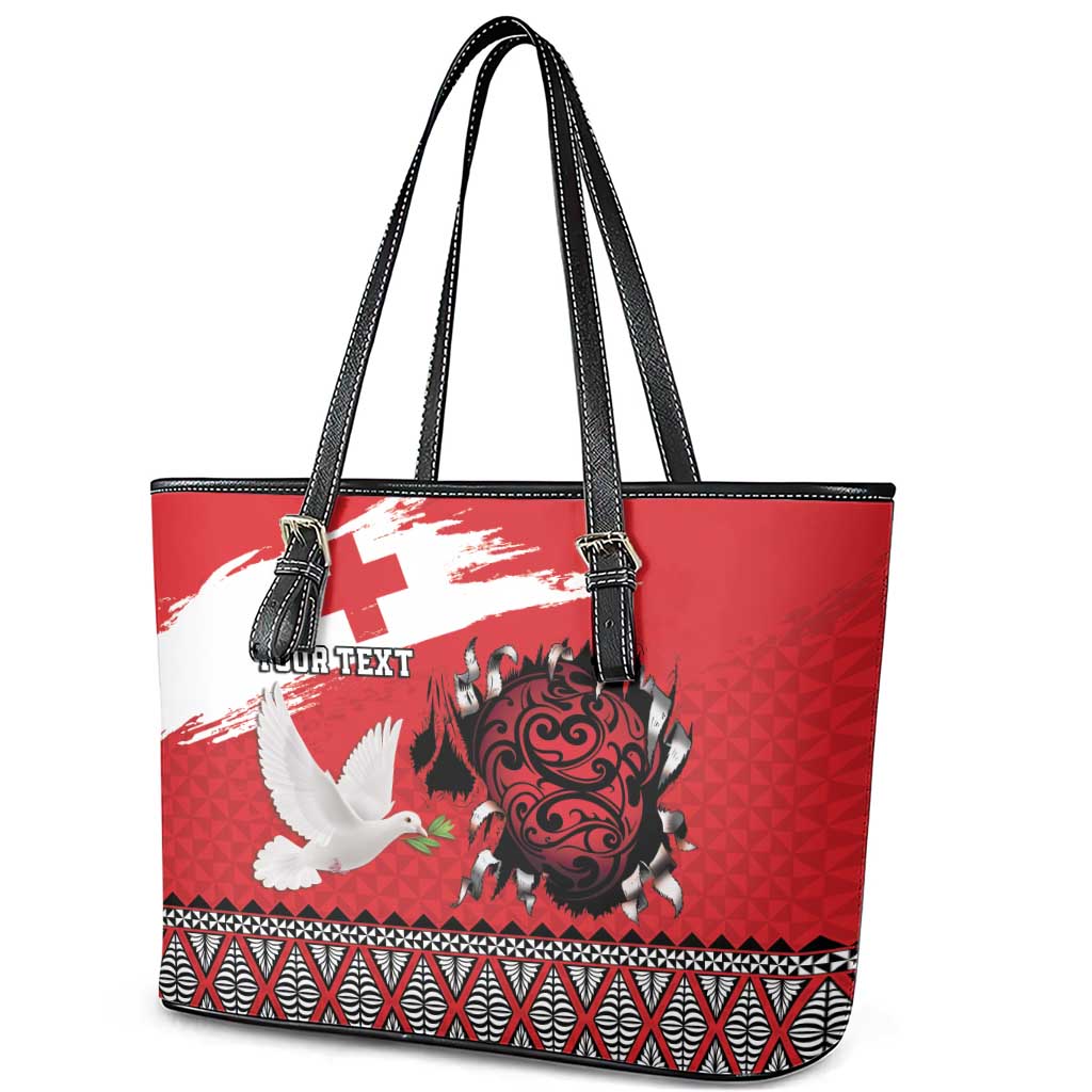 Tonga Heart Tribal Personalised Leather Tote Bag Polynesian Patterns