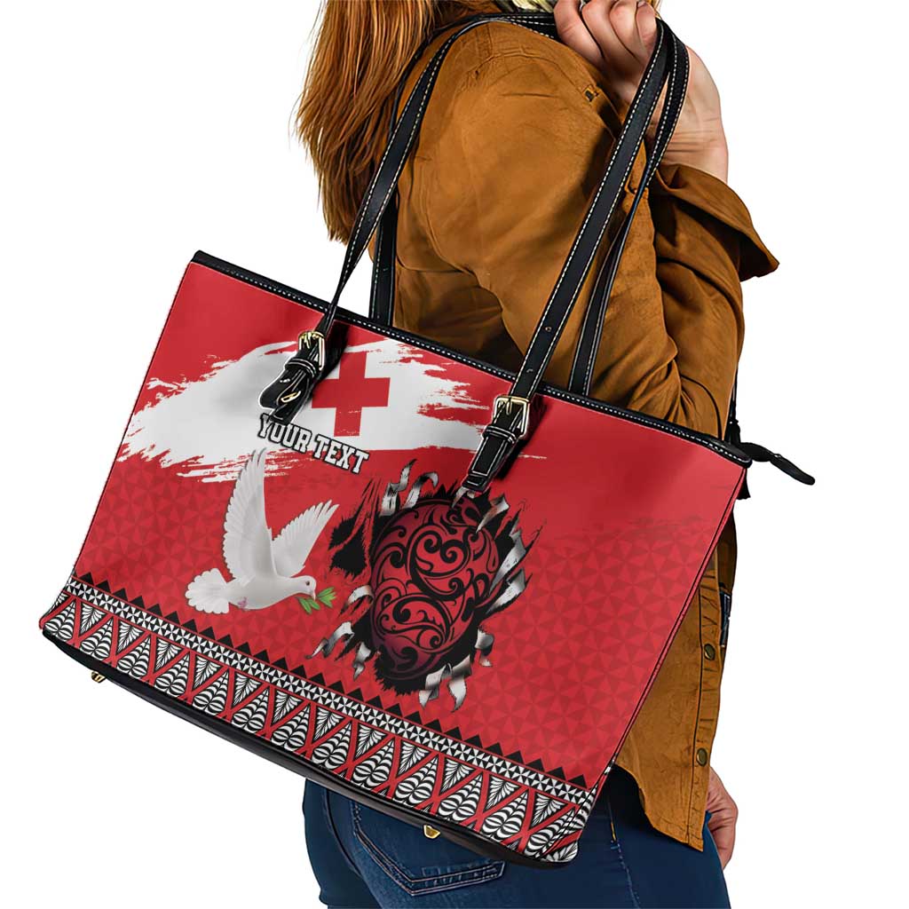 Tonga Heart Tribal Personalised Leather Tote Bag Polynesian Patterns