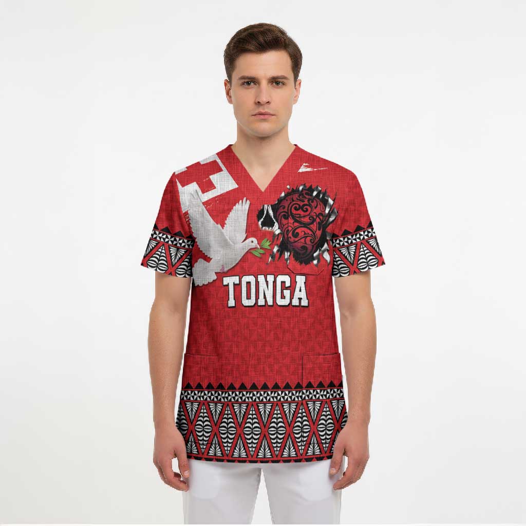 Tonga Heart Tribal Personalised Scrub Top Polynesian Patterns