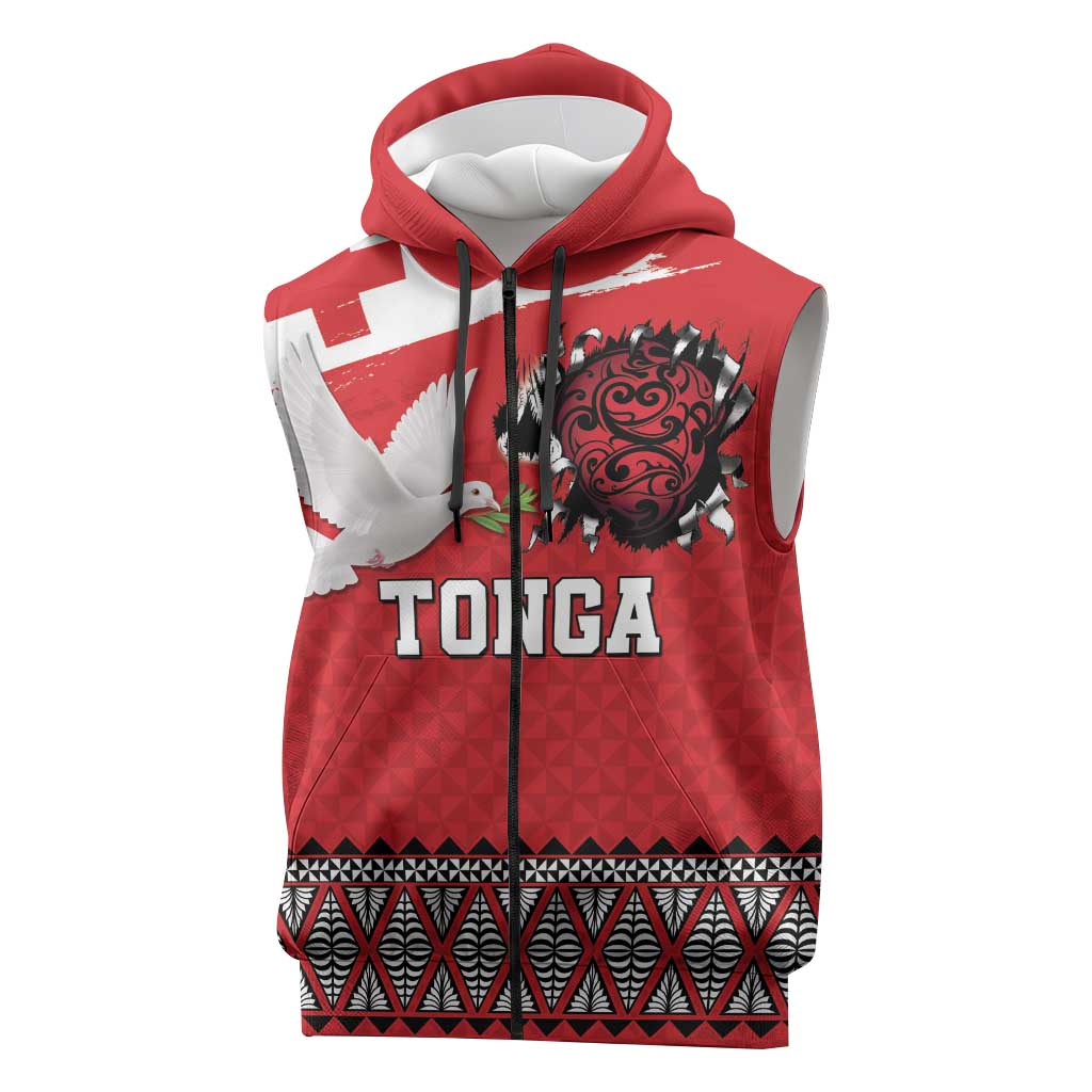Tonga Heart Tribal Personalised Sleeveless Zip Hoodie Polynesian Patterns LT9 Red - Polynesian Pride