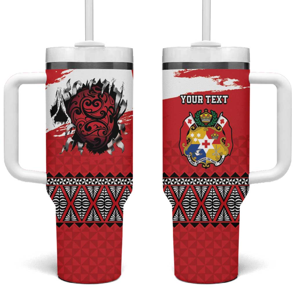 Tonga Heart Tribal Personalised Tumbler With Handle Polynesian Patterns LT9 One Size: 40 oz Red - Polynesian Pride