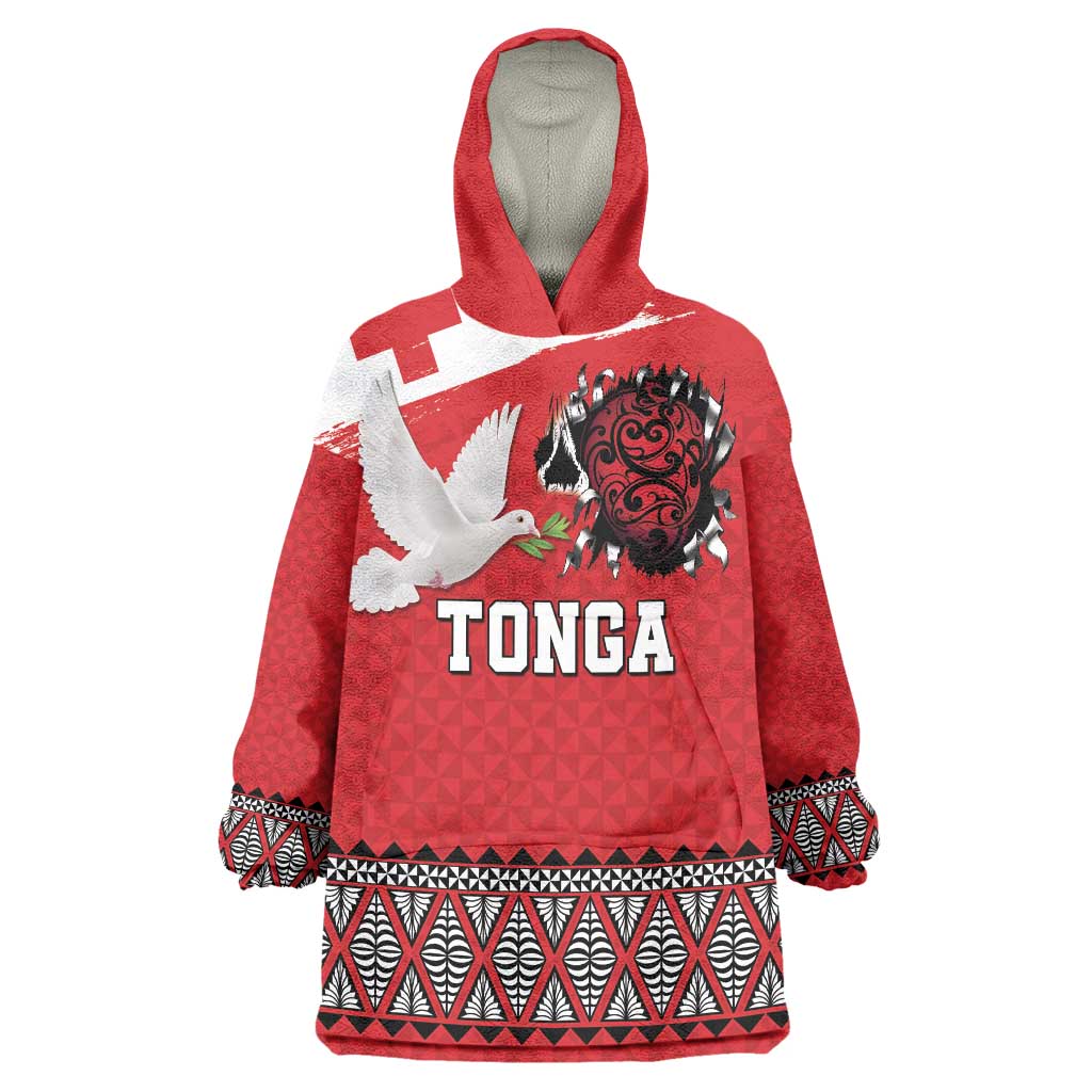 Tonga Heart Tribal Personalised Wearable Blanket Hoodie Polynesian Patterns