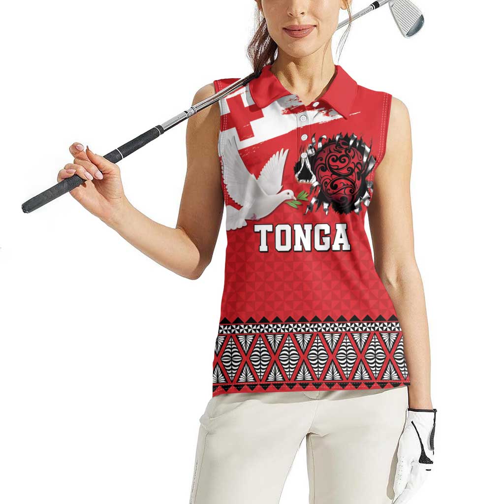 Tonga Heart Tribal Personalised Women Sleeveless Polo Shirt Polynesian Patterns