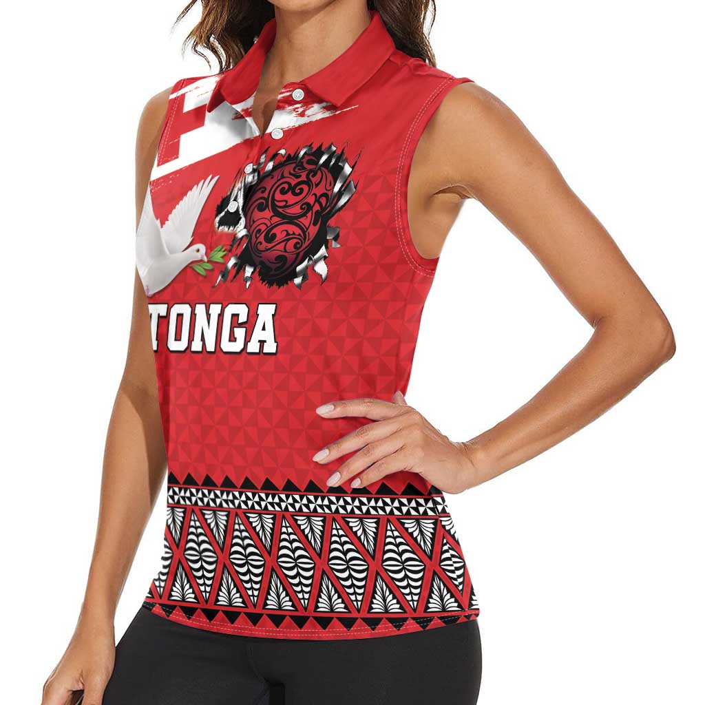 Tonga Heart Tribal Personalised Women Sleeveless Polo Shirt Polynesian Patterns