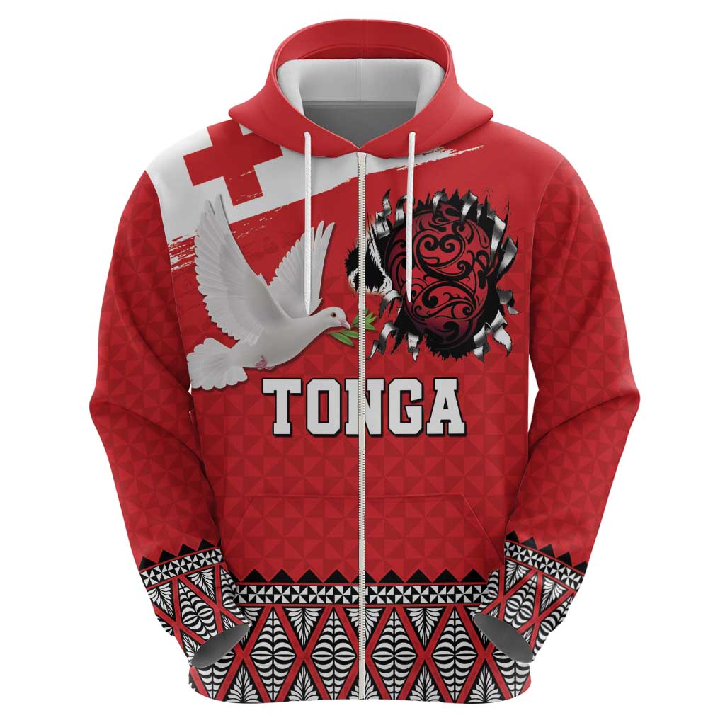 Tonga Heart Tribal Personalised Zip Hoodie Polynesian Patterns LT9 - Polynesian Pride