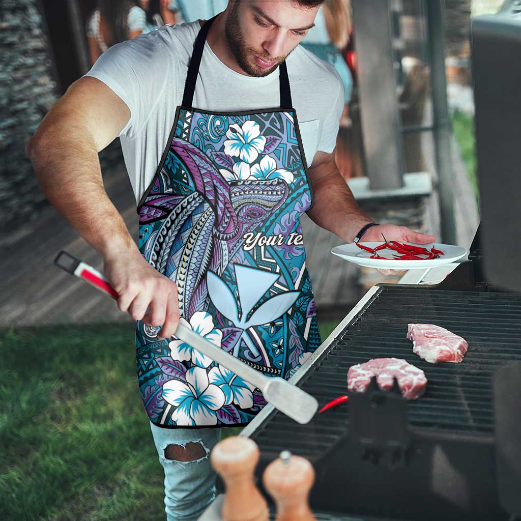 Personalised Hawaii Tribal Humpback Whale Apron Polu Hibiscus Seamless Pattern