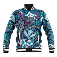 Personalised Hawaii Tribal Humpback Whale Baseball Jacket Polu Hibiscus Seamless Pattern