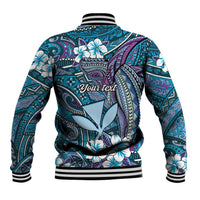 Personalised Hawaii Tribal Humpback Whale Baseball Jacket Polu Hibiscus Seamless Pattern