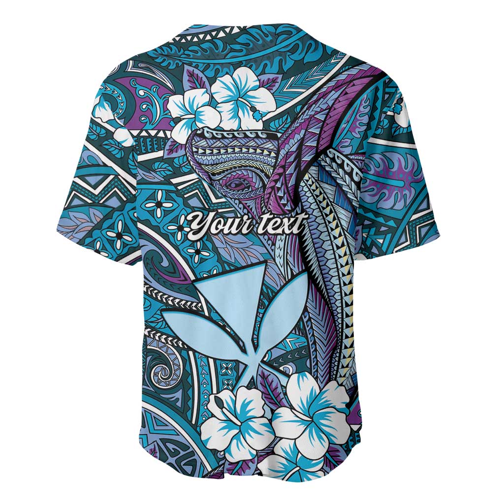 Personalised Hawaii Tribal Humpback Whale Baseball Jersey Polu Hibiscus Seamless Pattern