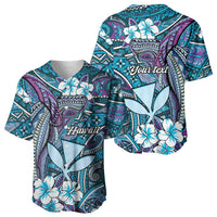 Personalised Hawaii Tribal Humpback Whale Baseball Jersey Polu Hibiscus Seamless Pattern