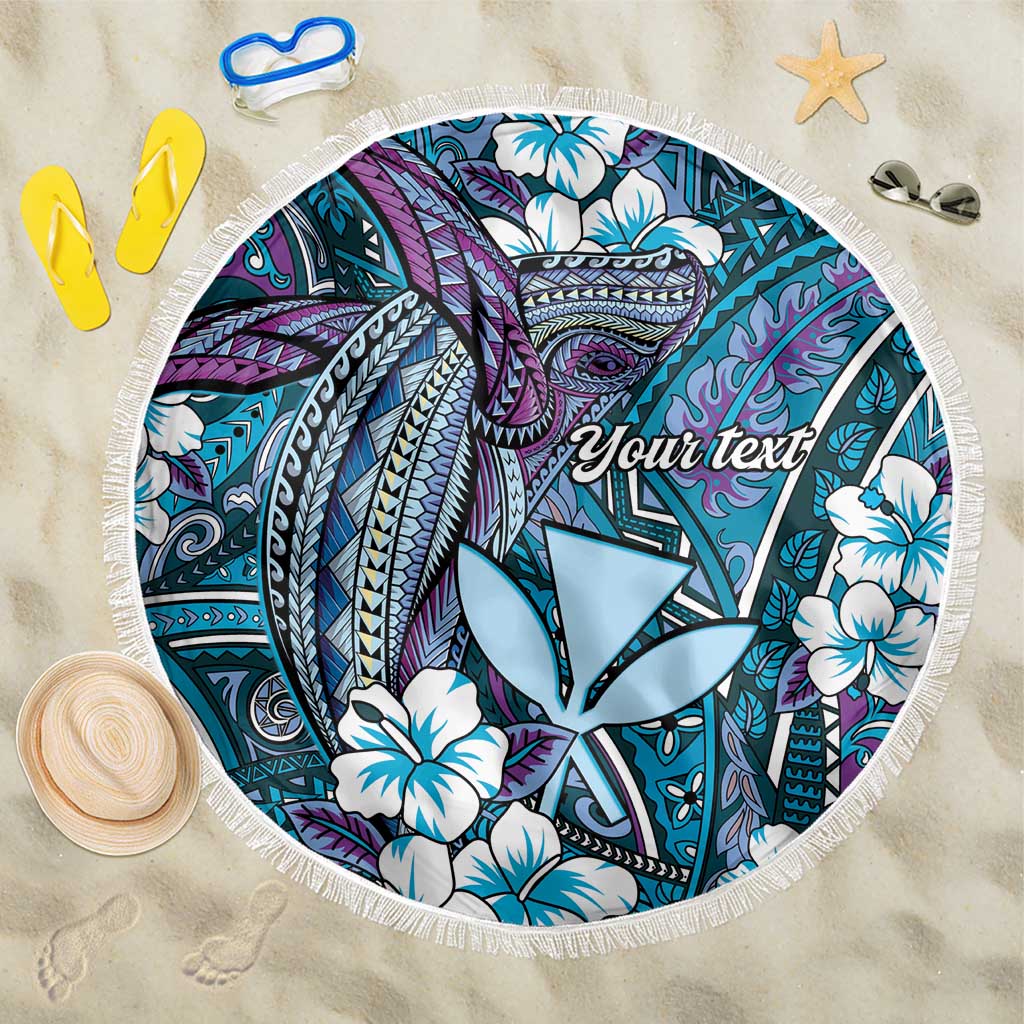 Personalised Hawaii Tribal Humpback Whale Beach Blanket Polu Hibiscus Seamless Pattern