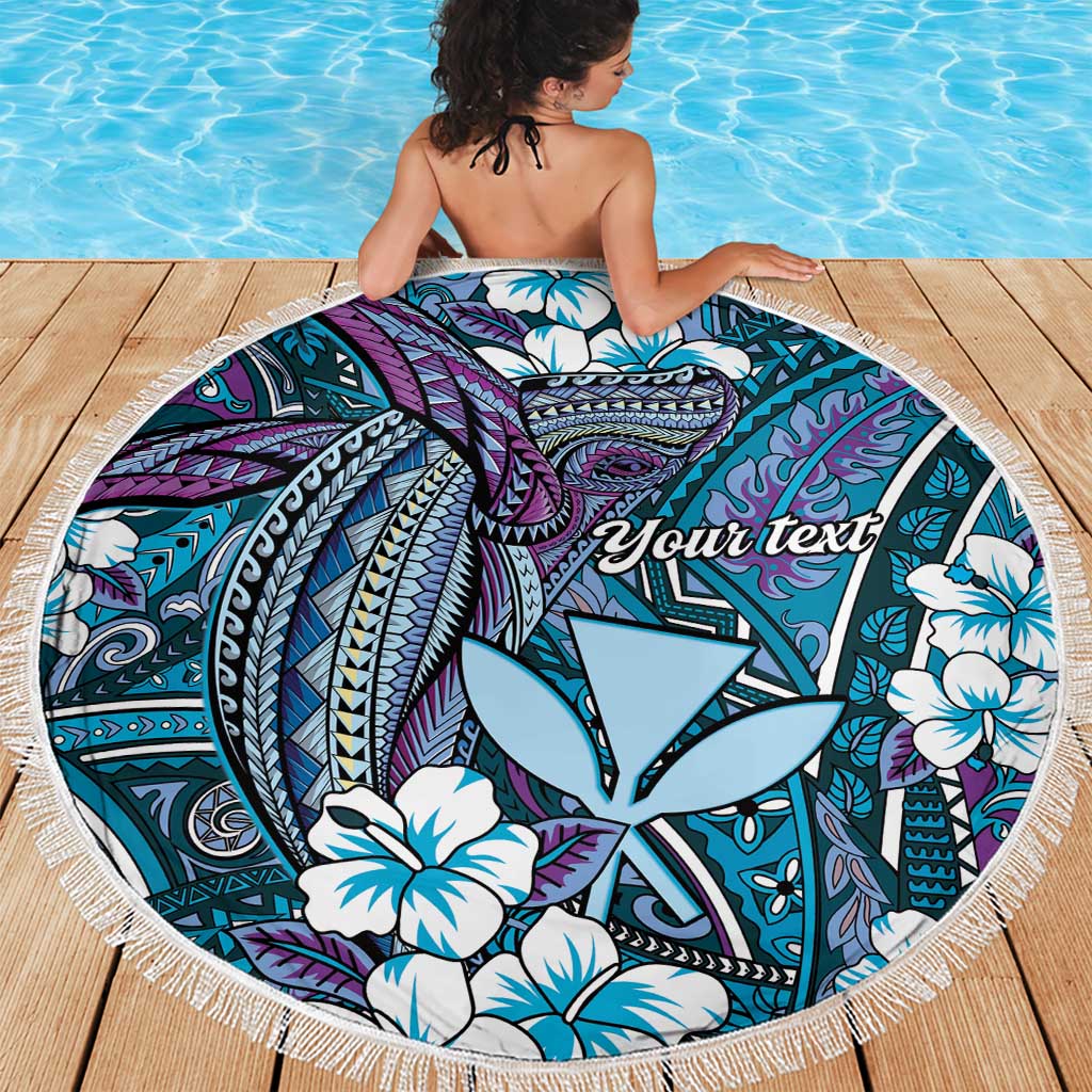 Personalised Hawaii Tribal Humpback Whale Beach Blanket Polu Hibiscus Seamless Pattern