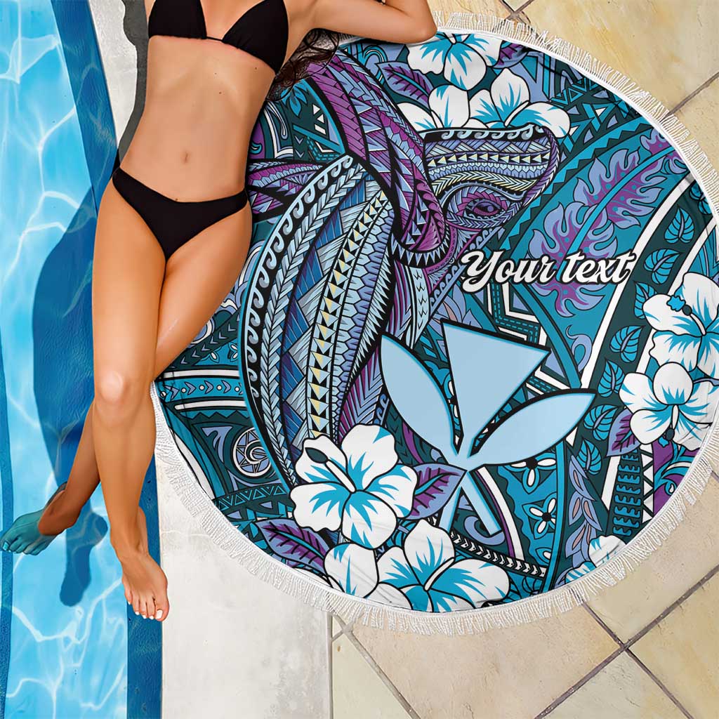Personalised Hawaii Tribal Humpback Whale Beach Blanket Polu Hibiscus Seamless Pattern