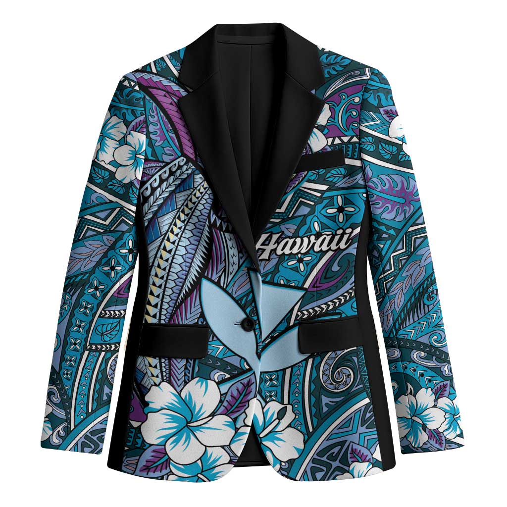 Personalised Hawaii Tribal Humpback Whale Blazer Polu Hibiscus Seamless Pattern