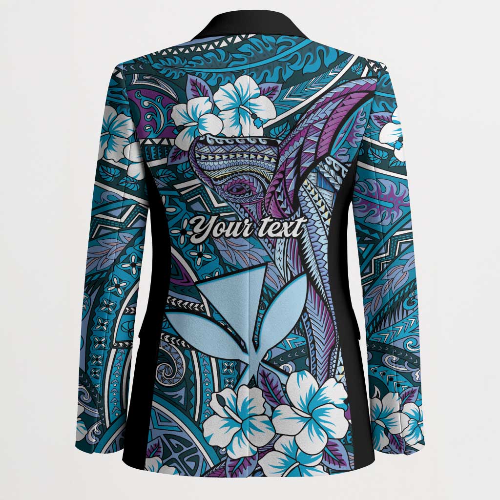 Personalised Hawaii Tribal Humpback Whale Blazer Polu Hibiscus Seamless Pattern