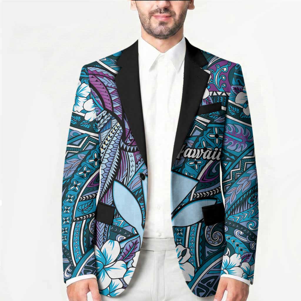 Personalised Hawaii Tribal Humpback Whale Blazer Polu Hibiscus Seamless Pattern