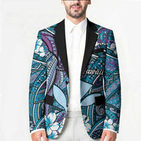Personalised Hawaii Tribal Humpback Whale Blazer Polu Hibiscus Seamless Pattern