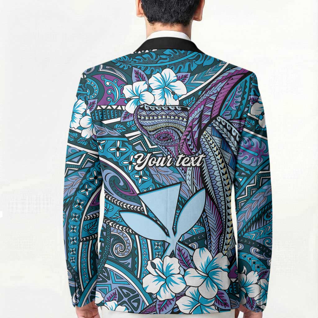 Personalised Hawaii Tribal Humpback Whale Blazer Polu Hibiscus Seamless Pattern