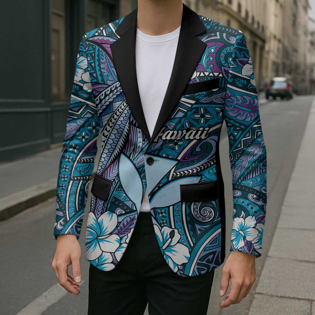 Personalised Hawaii Tribal Humpback Whale Blazer Polu Hibiscus Seamless Pattern