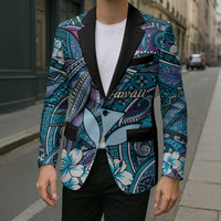 Personalised Hawaii Tribal Humpback Whale Blazer Polu Hibiscus Seamless Pattern