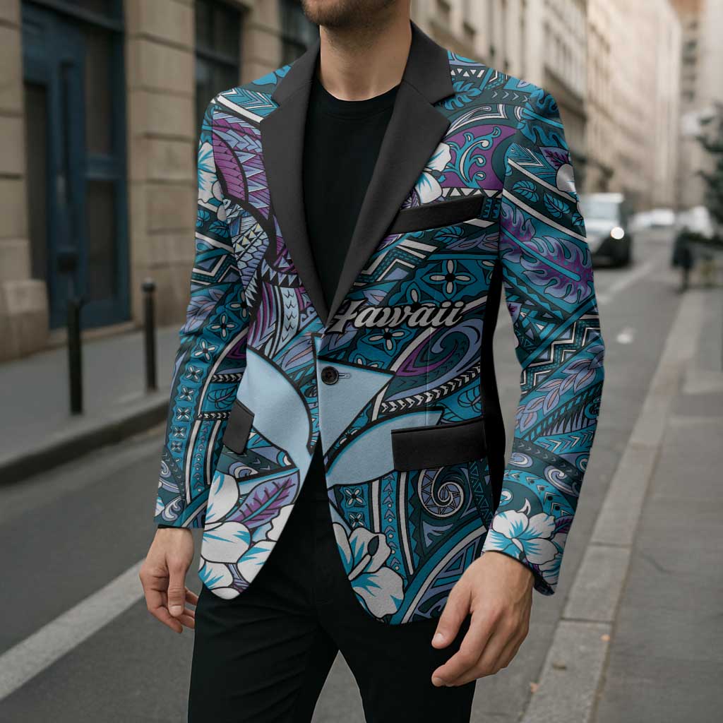 Personalised Hawaii Tribal Humpback Whale Blazer Polu Hibiscus Seamless Pattern