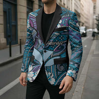 Personalised Hawaii Tribal Humpback Whale Blazer Polu Hibiscus Seamless Pattern