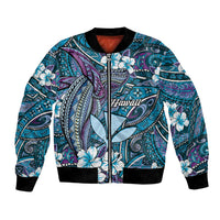 Personalised Hawaii Tribal Humpback Whale Bomber Jacket Polu Hibiscus Seamless Pattern