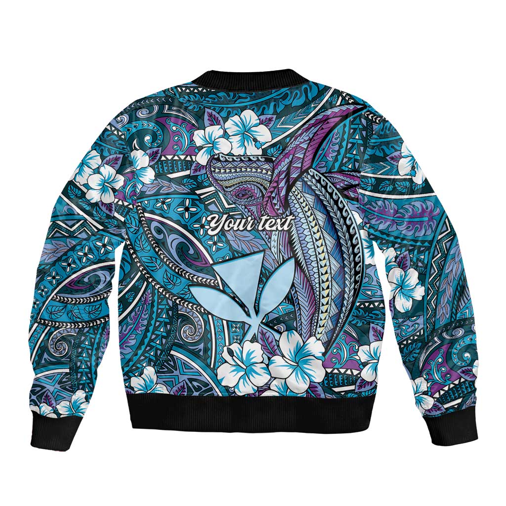 Personalised Hawaii Tribal Humpback Whale Bomber Jacket Polu Hibiscus Seamless Pattern