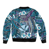 Personalised Hawaii Tribal Humpback Whale Bomber Jacket Polu Hibiscus Seamless Pattern