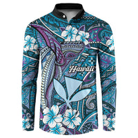 Personalised Hawaii Tribal Humpback Whale Button Sweatshirt Polu Hibiscus Seamless Pattern