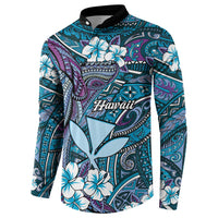 Personalised Hawaii Tribal Humpback Whale Button Sweatshirt Polu Hibiscus Seamless Pattern