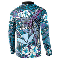 Personalised Hawaii Tribal Humpback Whale Button Sweatshirt Polu Hibiscus Seamless Pattern