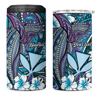 Personalised Hawaii Tribal Humpback Whale 4 in 1 Can Cooler Tumbler Polu Hibiscus Seamless Pattern