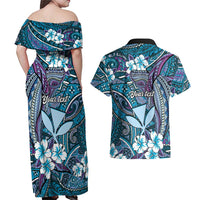 Personalised Hawaii Tribal Humpback Whale Couples Matching Off Shoulder Maxi Dress and Hawaiian Shirt Polu Hibiscus Seamless Pattern LT9 - Polynesian Pride