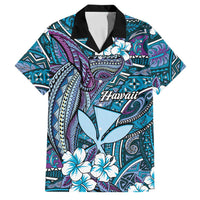Personalised Hawaii Tribal Humpback Whale Family Matching Off The Shoulder Long Sleeve Dress and Hawaiian Shirt Polu Hibiscus Seamless Pattern