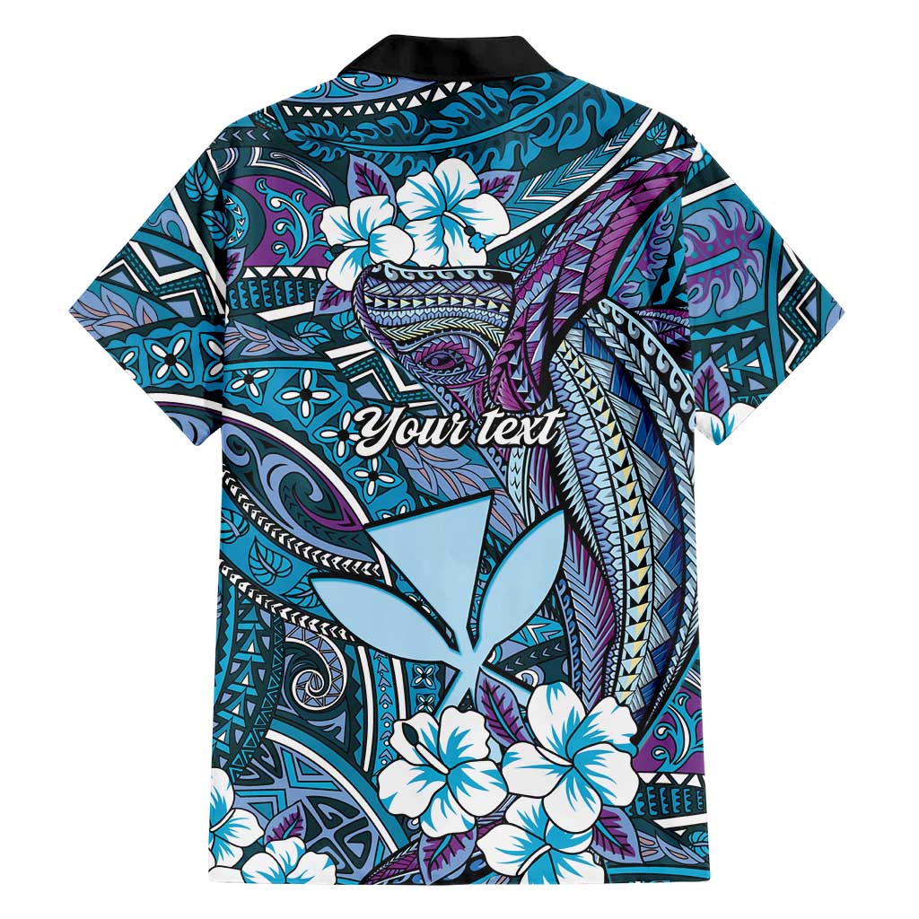 Personalised Hawaii Tribal Humpback Whale Family Matching Off The Shoulder Long Sleeve Dress and Hawaiian Shirt Polu Hibiscus Seamless Pattern