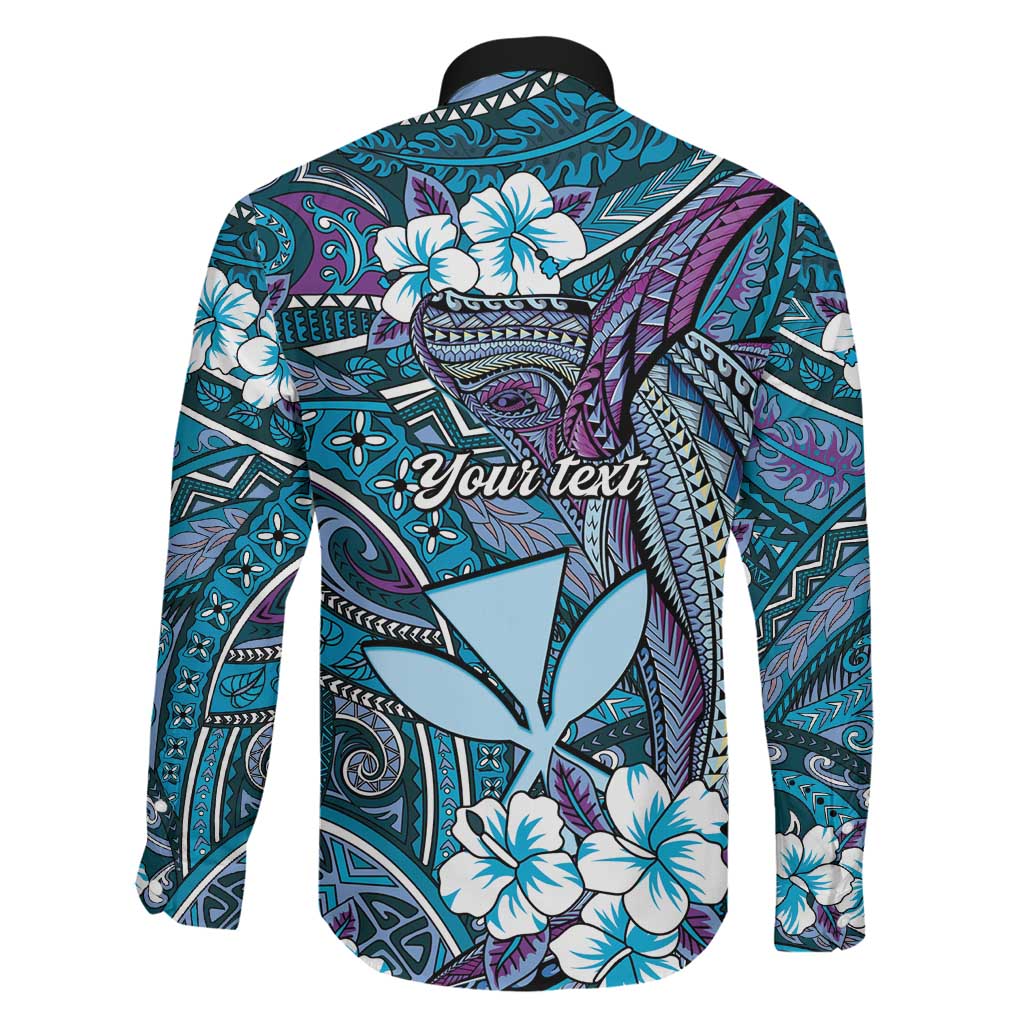 Personalised Hawaii Tribal Humpback Whale Family Matching Off The Shoulder Long Sleeve Dress and Hawaiian Shirt Polu Hibiscus Seamless Pattern