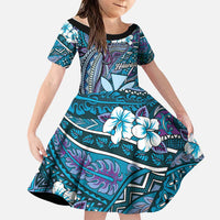 Personalised Hawaii Tribal Humpback Whale Family Matching Off Shoulder Short Dress and Hawaiian Shirt Polu Hibiscus Seamless Pattern