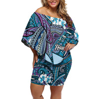 Personalised Hawaii Tribal Humpback Whale Family Matching Off Shoulder Short Dress and Hawaiian Shirt Polu Hibiscus Seamless Pattern