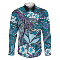 Personalised Hawaii Tribal Humpback Whale Family Matching Summer Maxi Dress and Hawaiian Shirt Polu Hibiscus Seamless Pattern LT9 Dad's Shirt - Long Sleeve Blue - Polynesian Pride