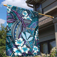 Personalised Hawaii Tribal Humpback Whale Garden Flag Polu Hibiscus Seamless Pattern