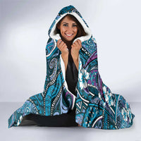 Personalised Hawaii Tribal Humpback Whale Hooded Blanket Polu Hibiscus Seamless Pattern