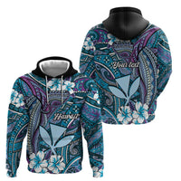 Personalised Hawaii Tribal Humpback Whale Hoodie Polu Hibiscus Seamless Pattern