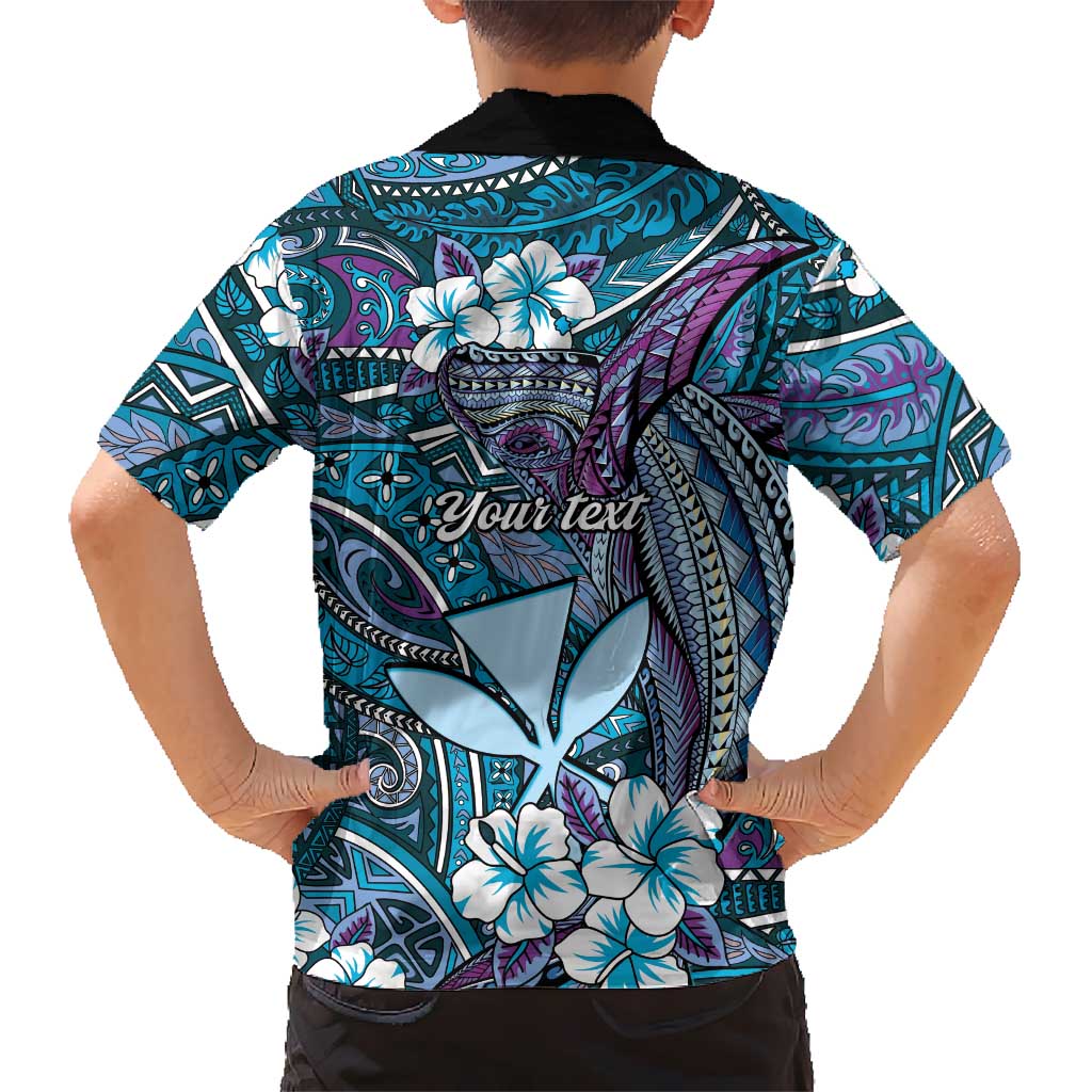 Personalised Hawaii Tribal Humpback Whale Kid Hawaiian Shirt Polu Hibiscus Seamless Pattern LT9 - Polynesian Pride