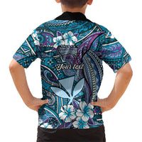 Personalised Hawaii Tribal Humpback Whale Kid Hawaiian Shirt Polu Hibiscus Seamless Pattern LT9 - Polynesian Pride