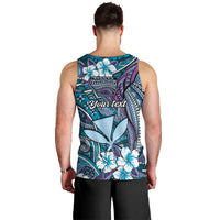 Personalised Hawaii Tribal Humpback Whale Men Tank Top Polu Hibiscus Seamless Pattern
